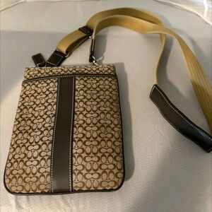 Coach Tan and Black Signature Messenger Bag